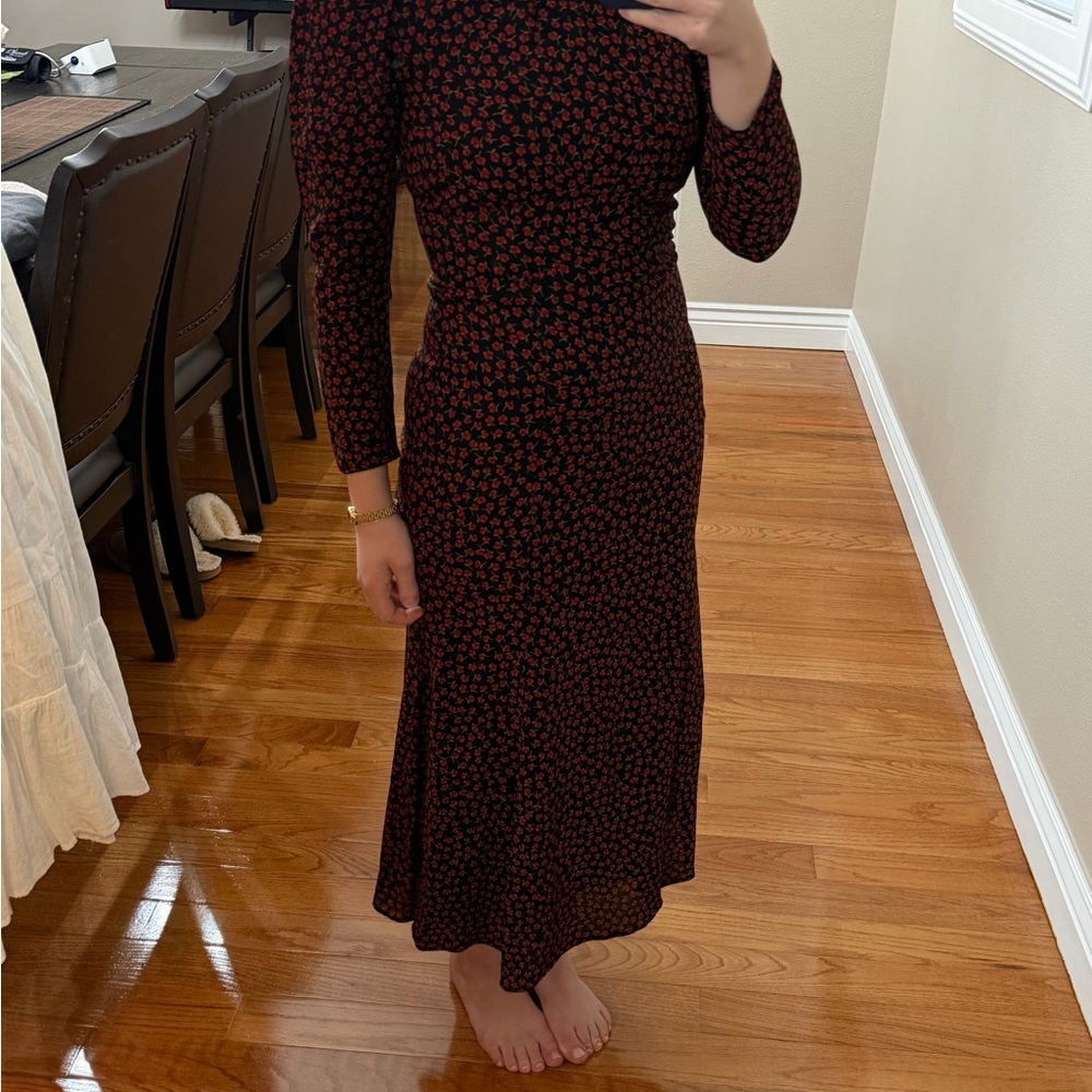 Reformation Elegant Black and Red Floral Dress